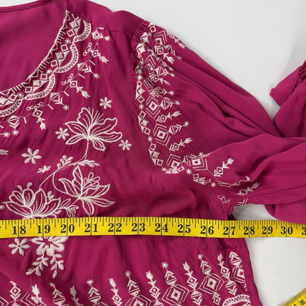 Savanna Jane Top Shirt Womens 3x Pink Floral Embroidered Boho Rayon Tropic - Picture 8 of 10